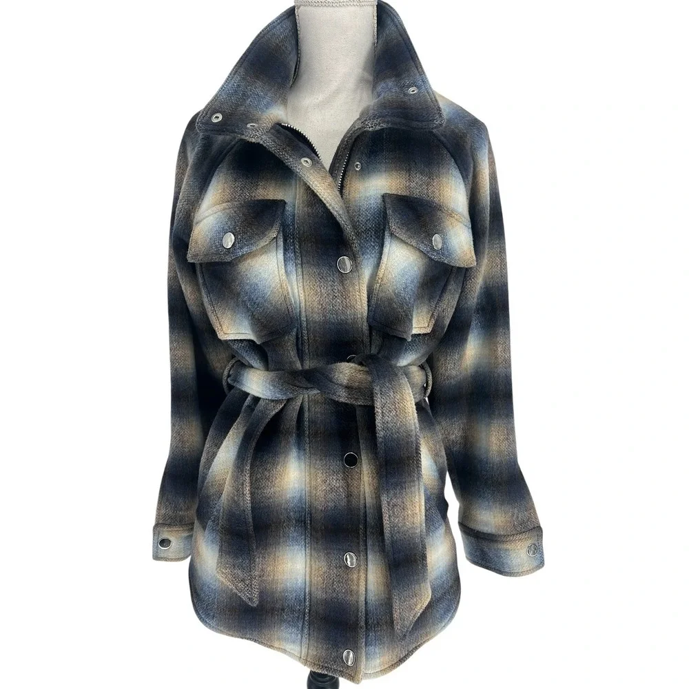 Veronica Beard Amari Khaki & Blue‎ Ombré Plaid Jacket Size XS